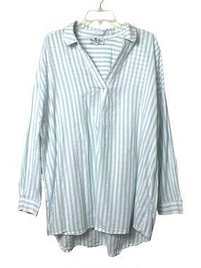 Coconut Row Palm Beach Mint Stripe Oversized Tunic Cover Up XXL Cotton